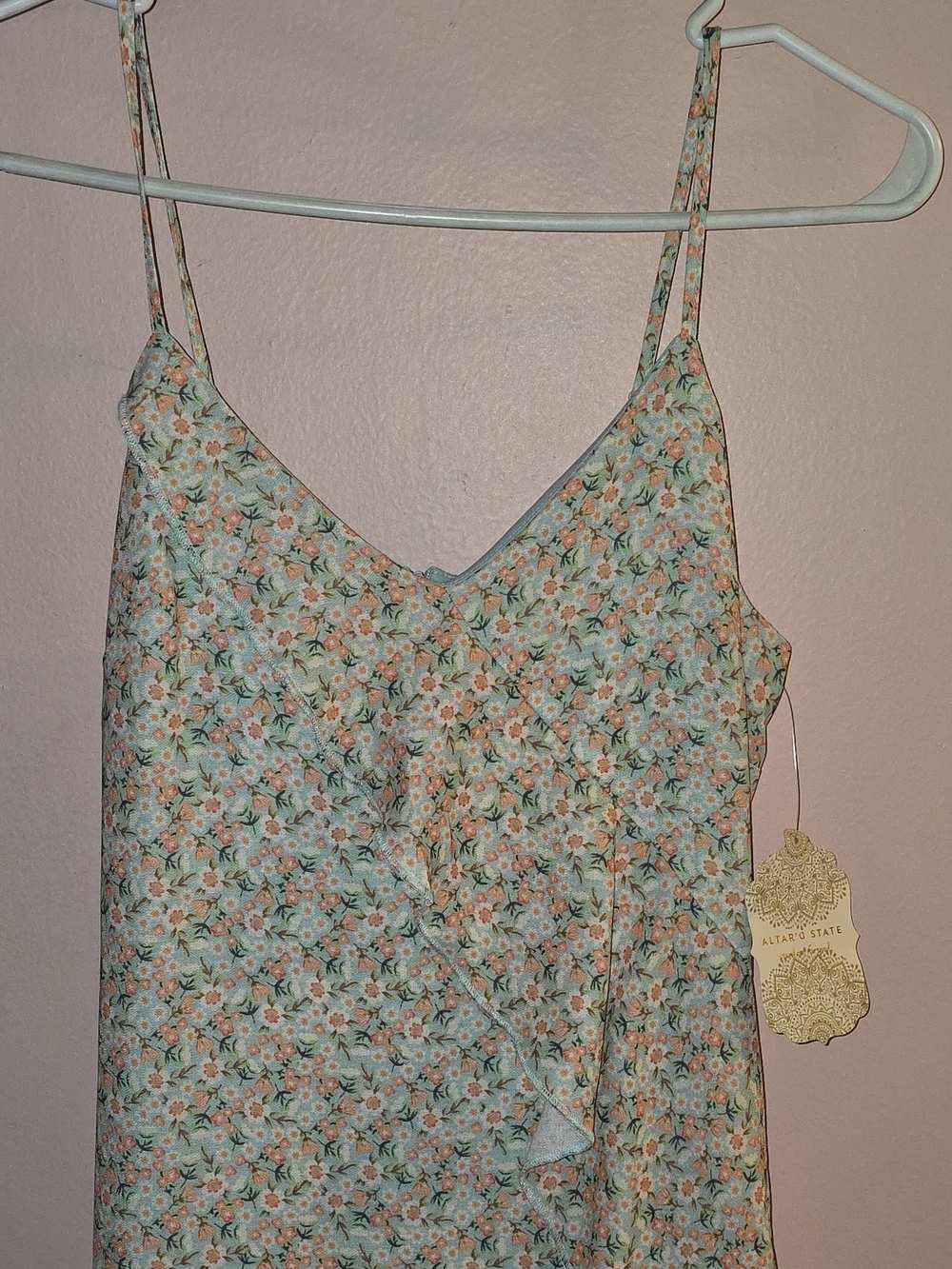 Altar'd State Cottagecore Floral Ruffle Asymmetrical Hem Midi Dress NWT Size XS